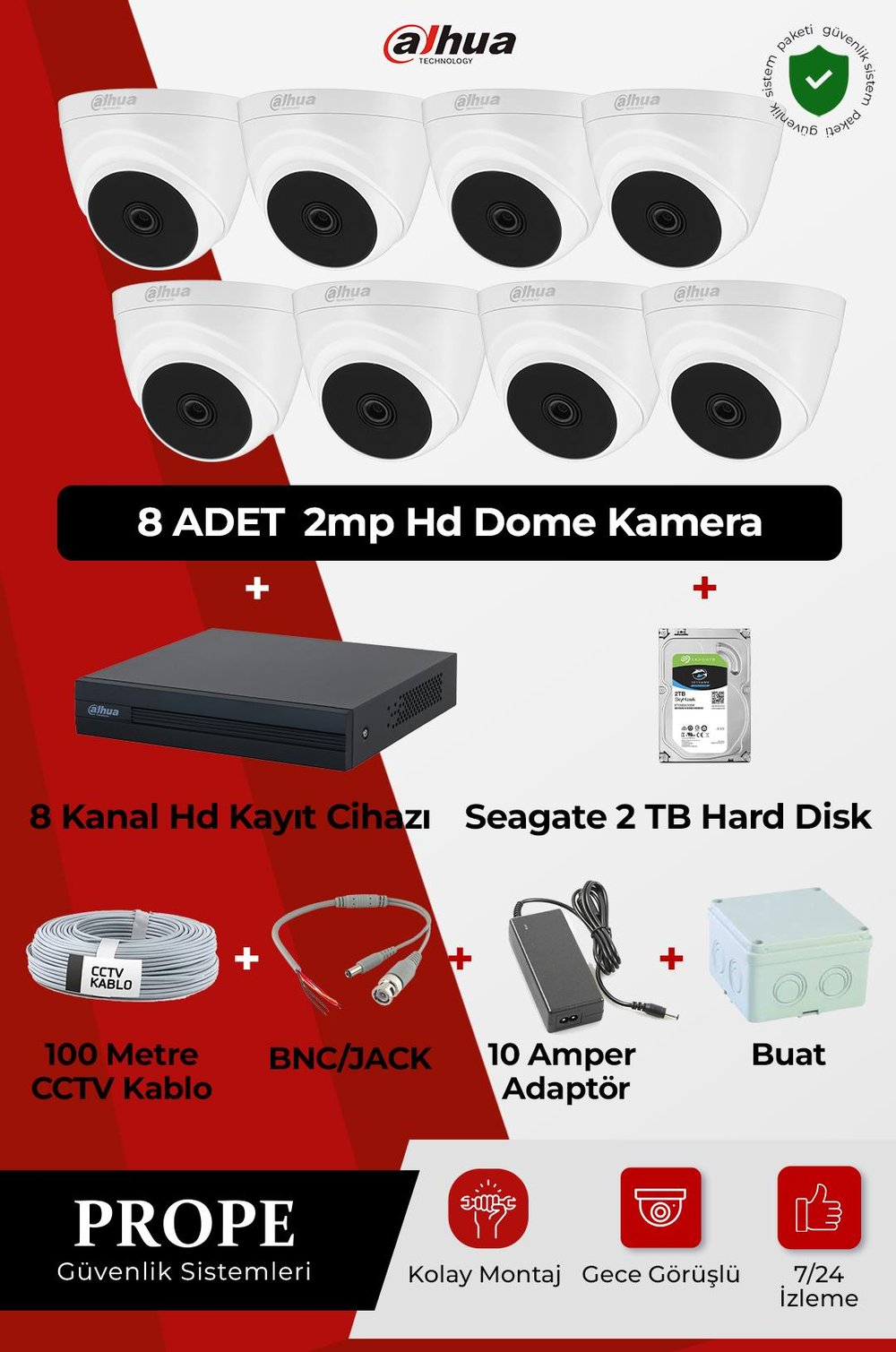 DAHUA PG-DH8C00001HD-D08ST 8 Kameralı Dome Hd Full Sistem Paketi