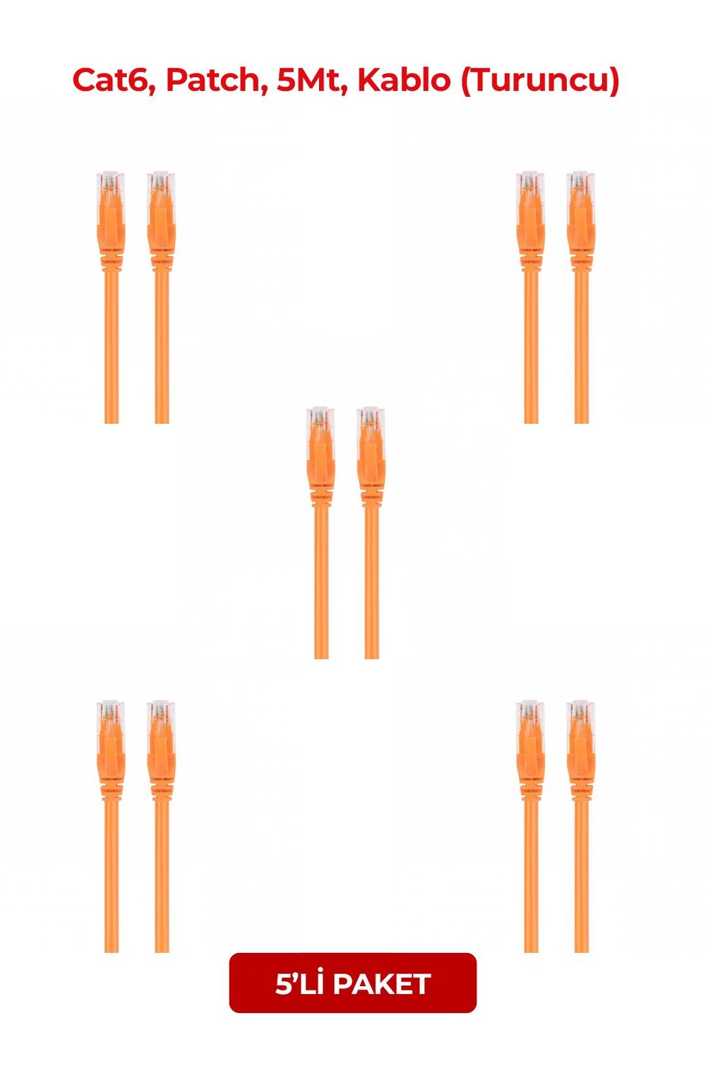 S-LINK SL-CAT605TR, Cat6, Patch, 5Mt, Kablo (Turuncu) (5li Paket)