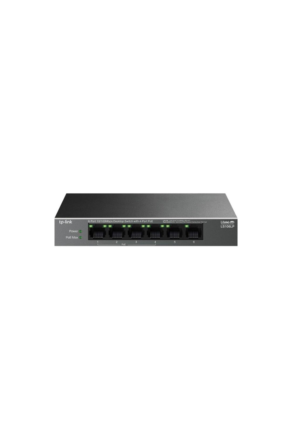 TP-LINK LS106LP, Green Tech, 6 Port, MegaBit, 4 Port PoE 41W, Metal Kasa, Yönetilemez, Masaüstü Switch