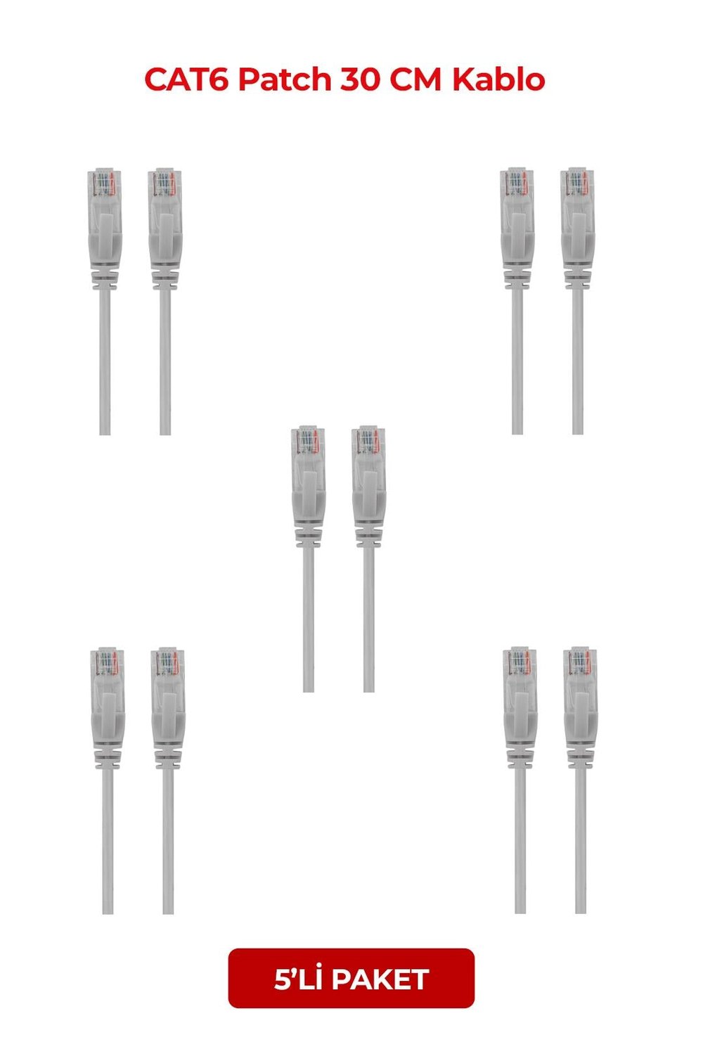 S-LINK SL-Cat6030 CAT6 Patch 30CM Kablo (Gri) (5li Paket)