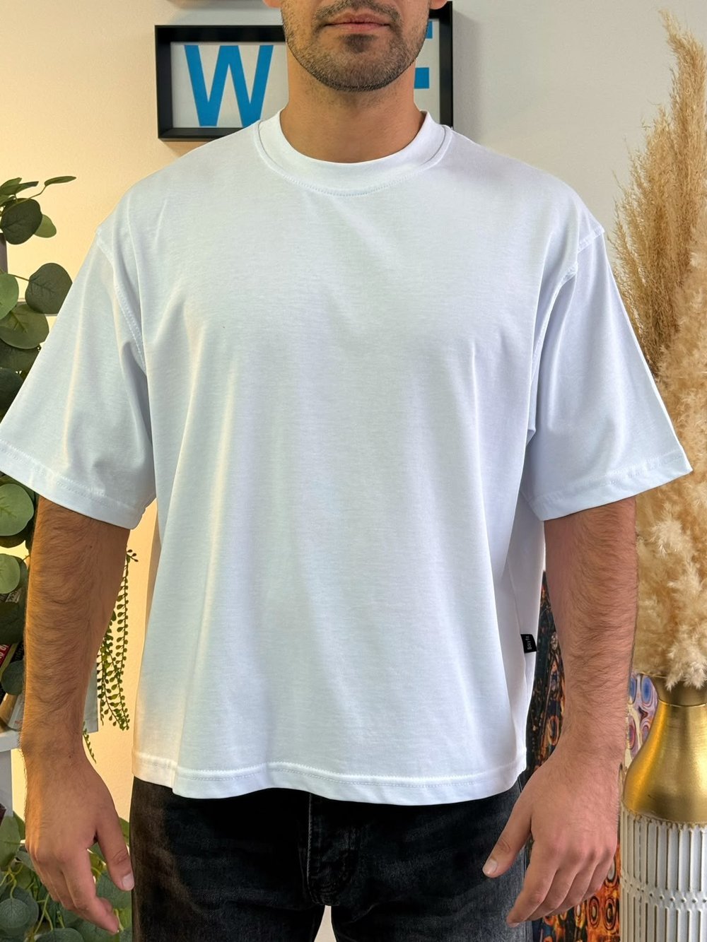 Beyaz Boxy Fit Pamuklu Tişört