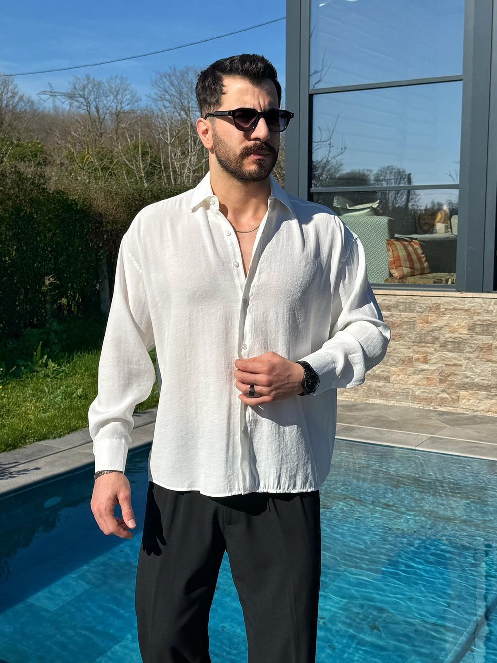 Beyaz Oversize Modern Modal Gömlek