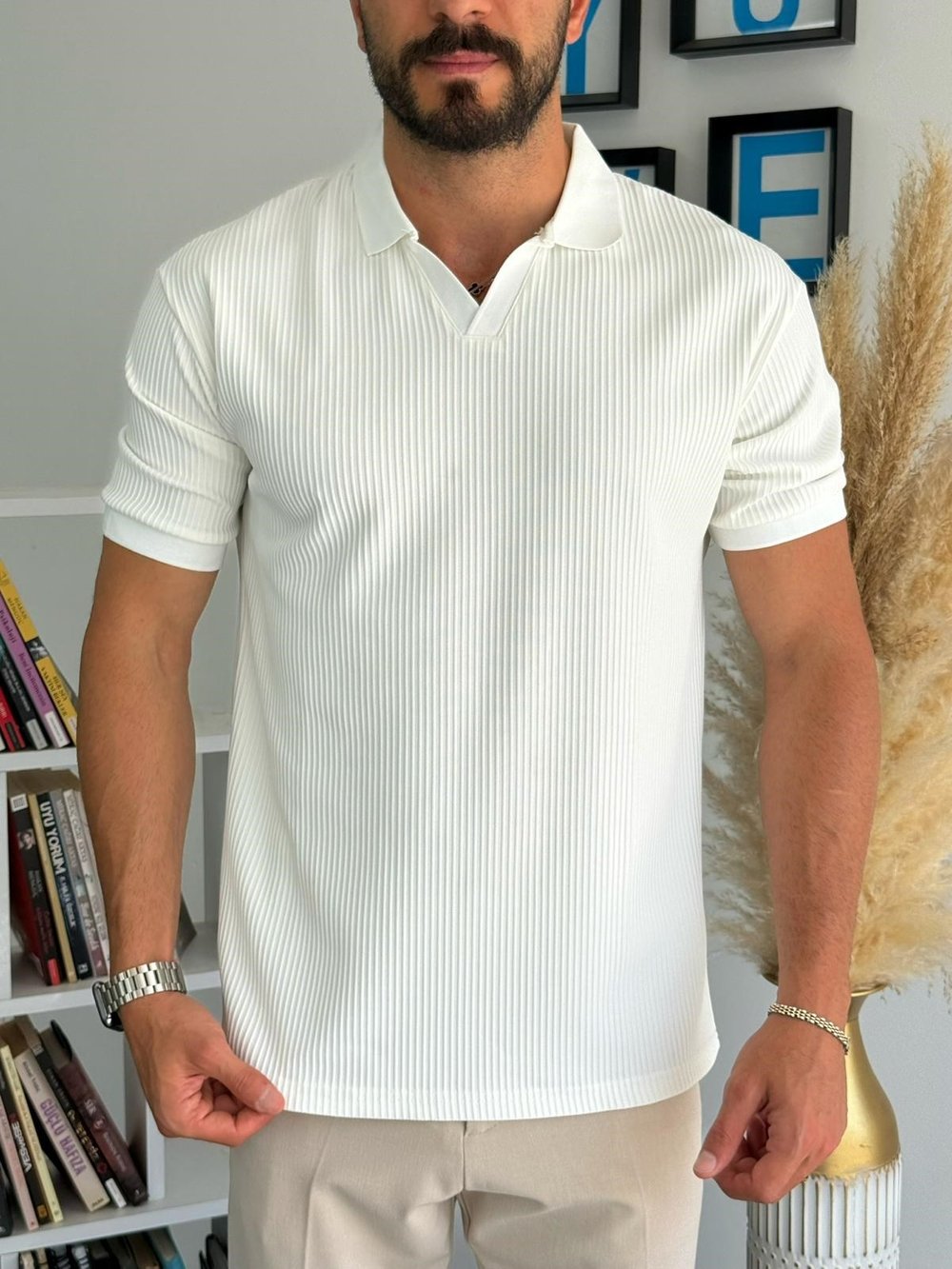 Beyaz Tam kalıp Polo Yaka T-Shirt