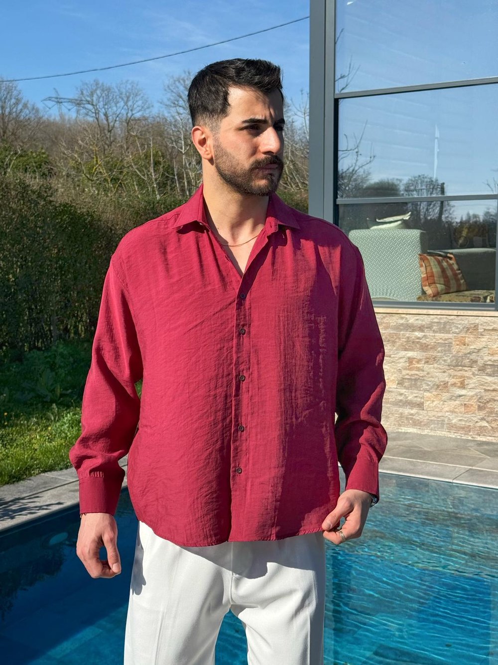 Bordo Oversize Modern Modal Gömlek