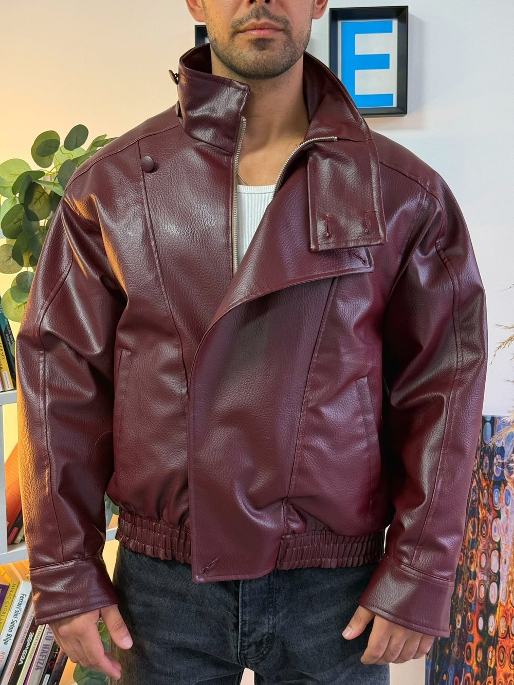 Bordo Vintage Kruvaze Deri Mont