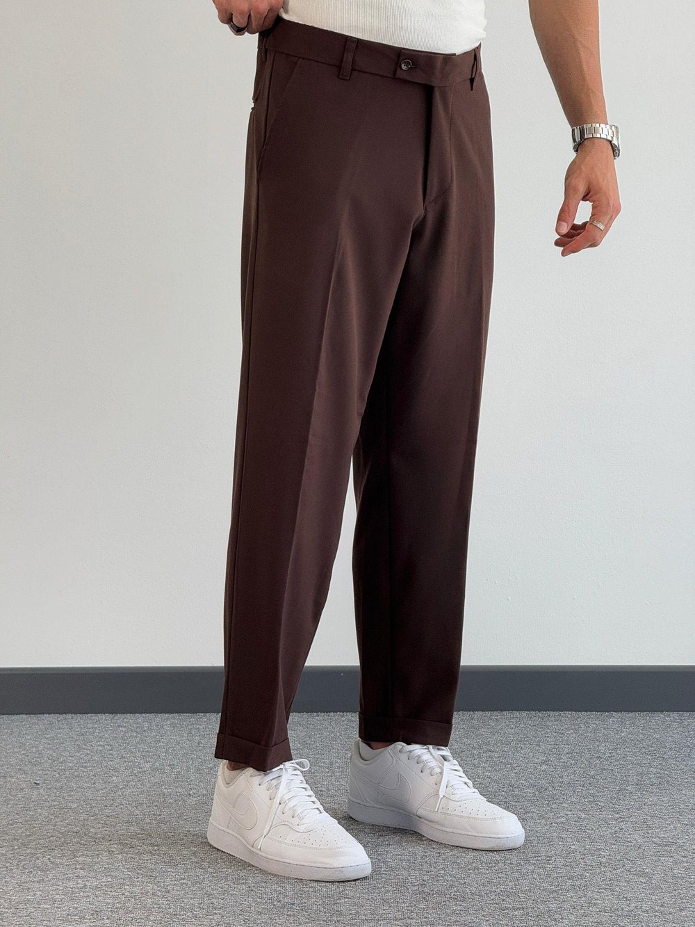 Duble Paça Kumaş Pantolon Kahverengi