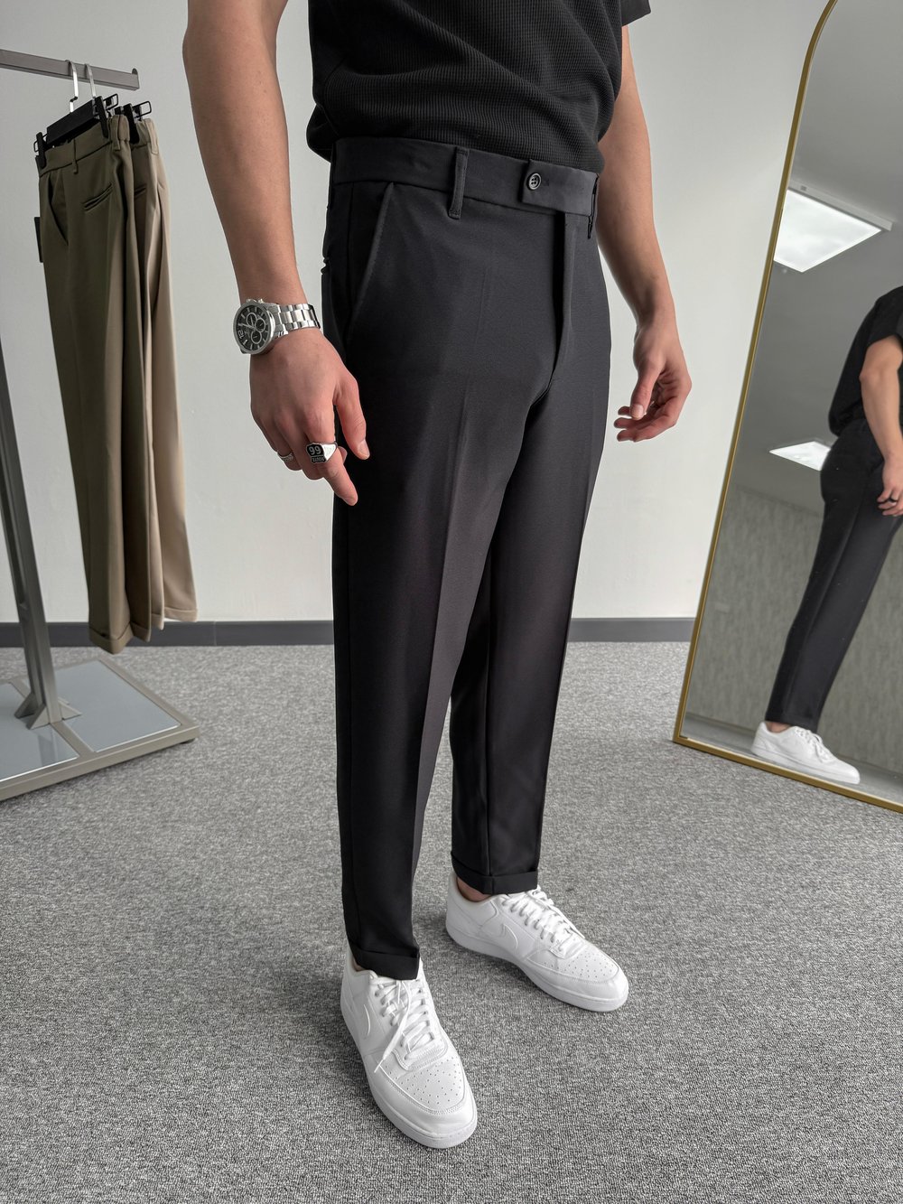 Duble Paça Kumaş Pantolon Siyah