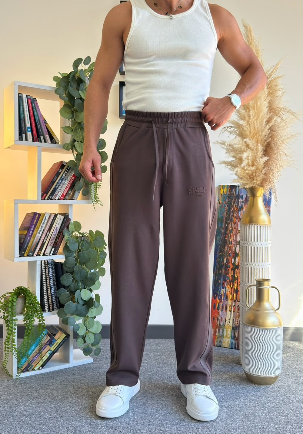 Kahverengi Çizgi Detaylı Baggy Eşofman