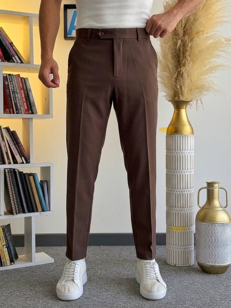 Kahverengi Regular Kesim Kumaş Pantolon