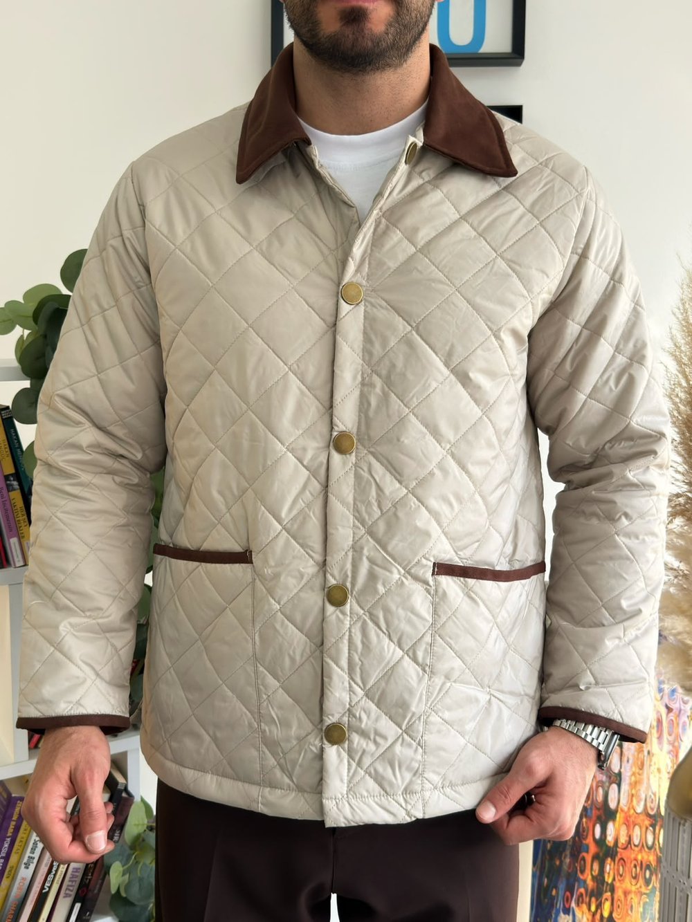 Krem Oxford Kapitone Ceket