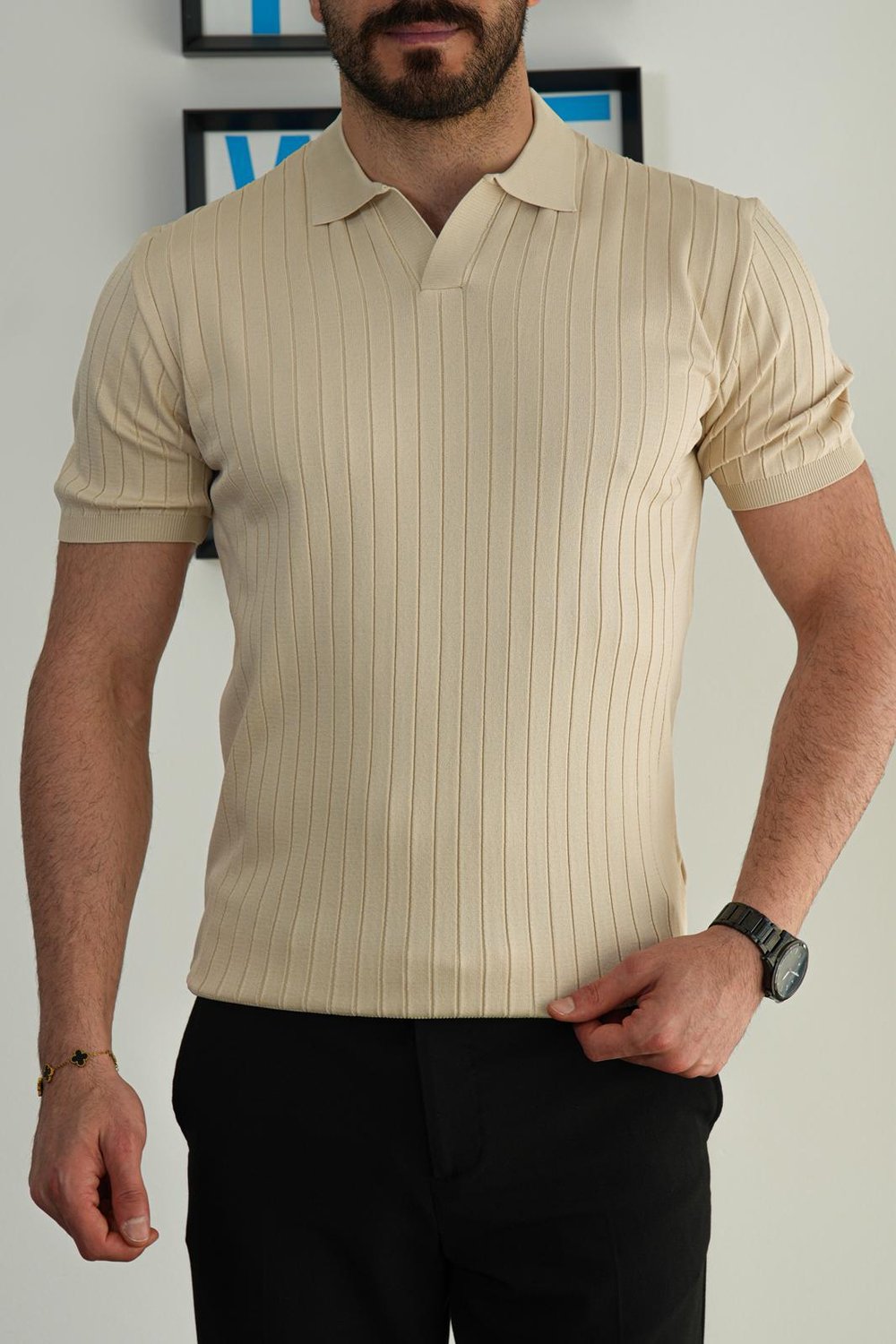 Krem Premium Yazlık Pamuklu Fit Polo T-Shirt