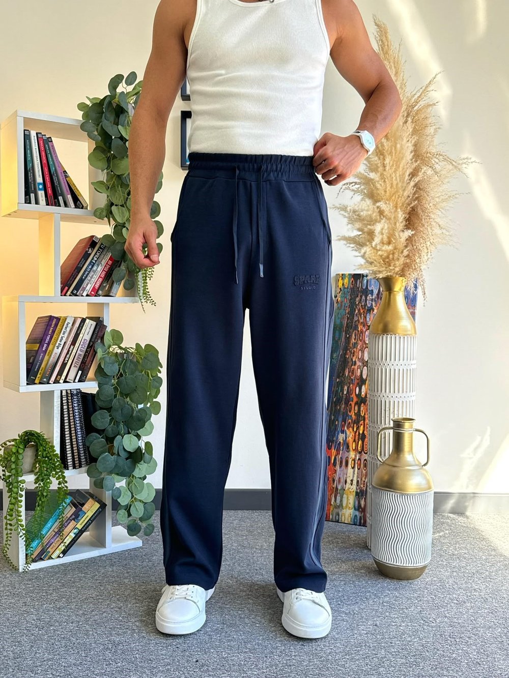 Lacivert Çizgi Detaylı Baggy  Eşofman