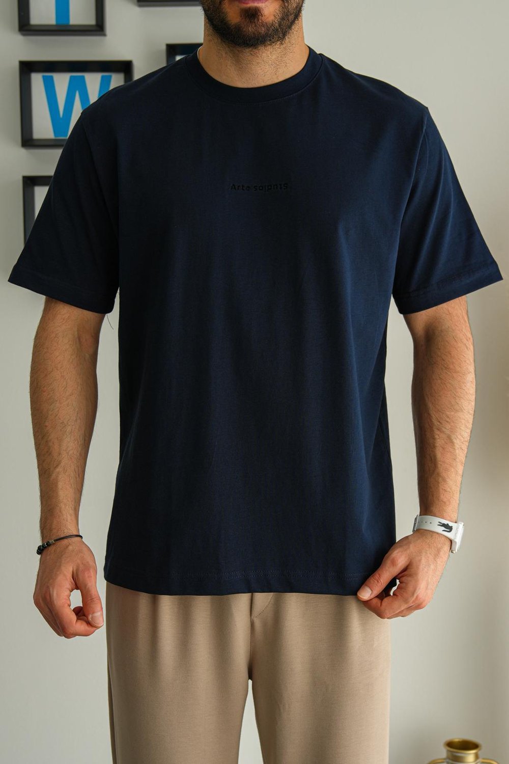 Lacivert Yazlık Minimal Nakışlı Premium Basic T-Shirt
