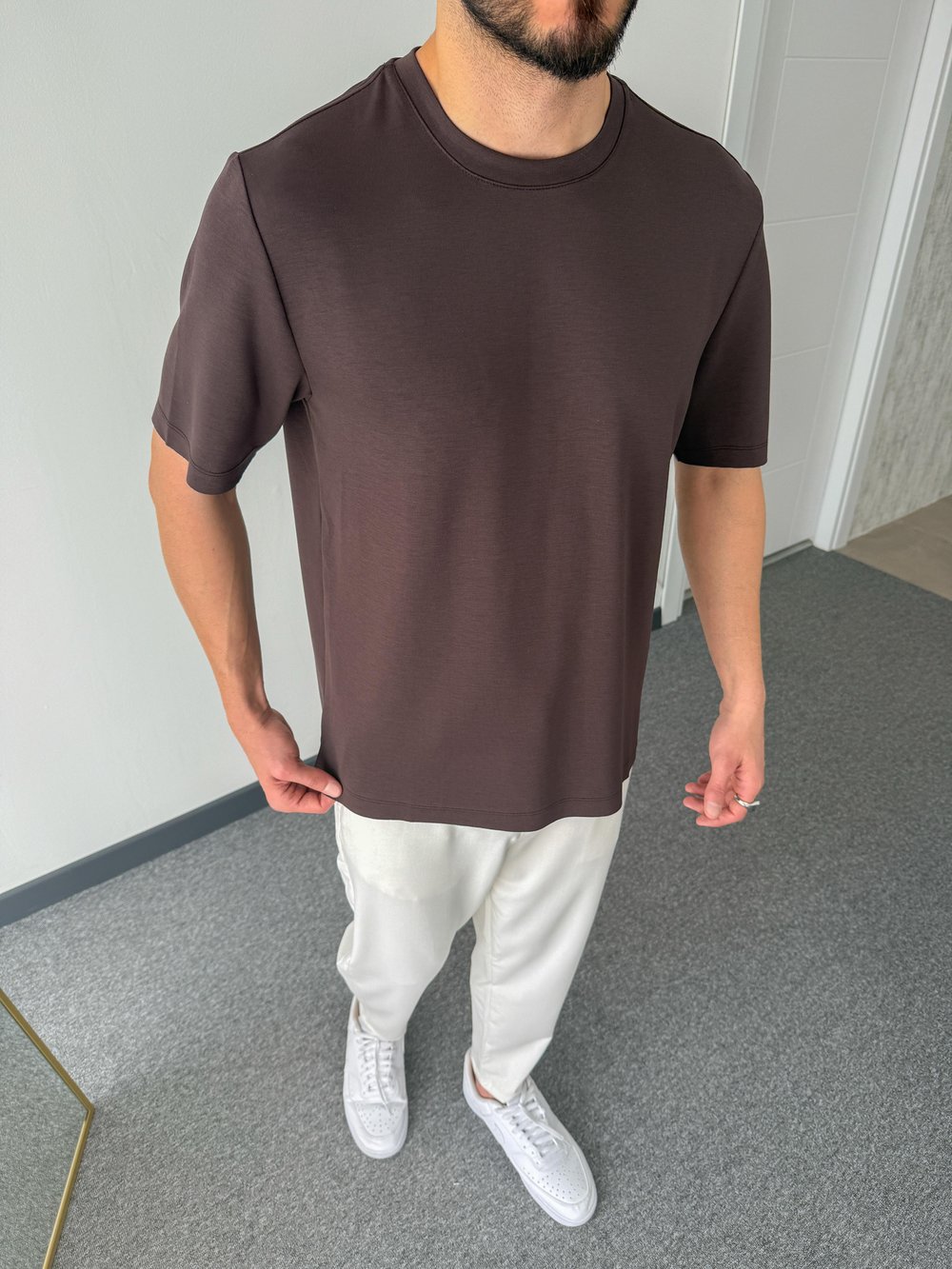 Oysh Kumaş T-Shirt Kahverengi