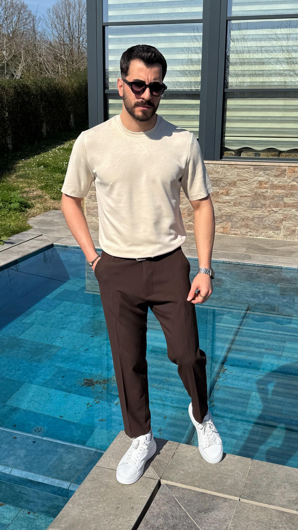 Oysh Kumaş T-Shirt Krem