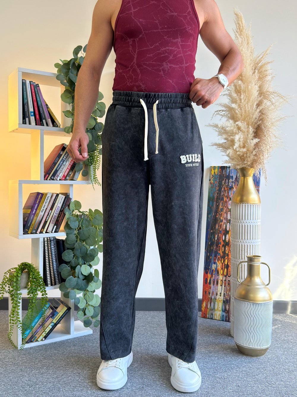 Siyah Build Nakışlı Baggy Eşofman