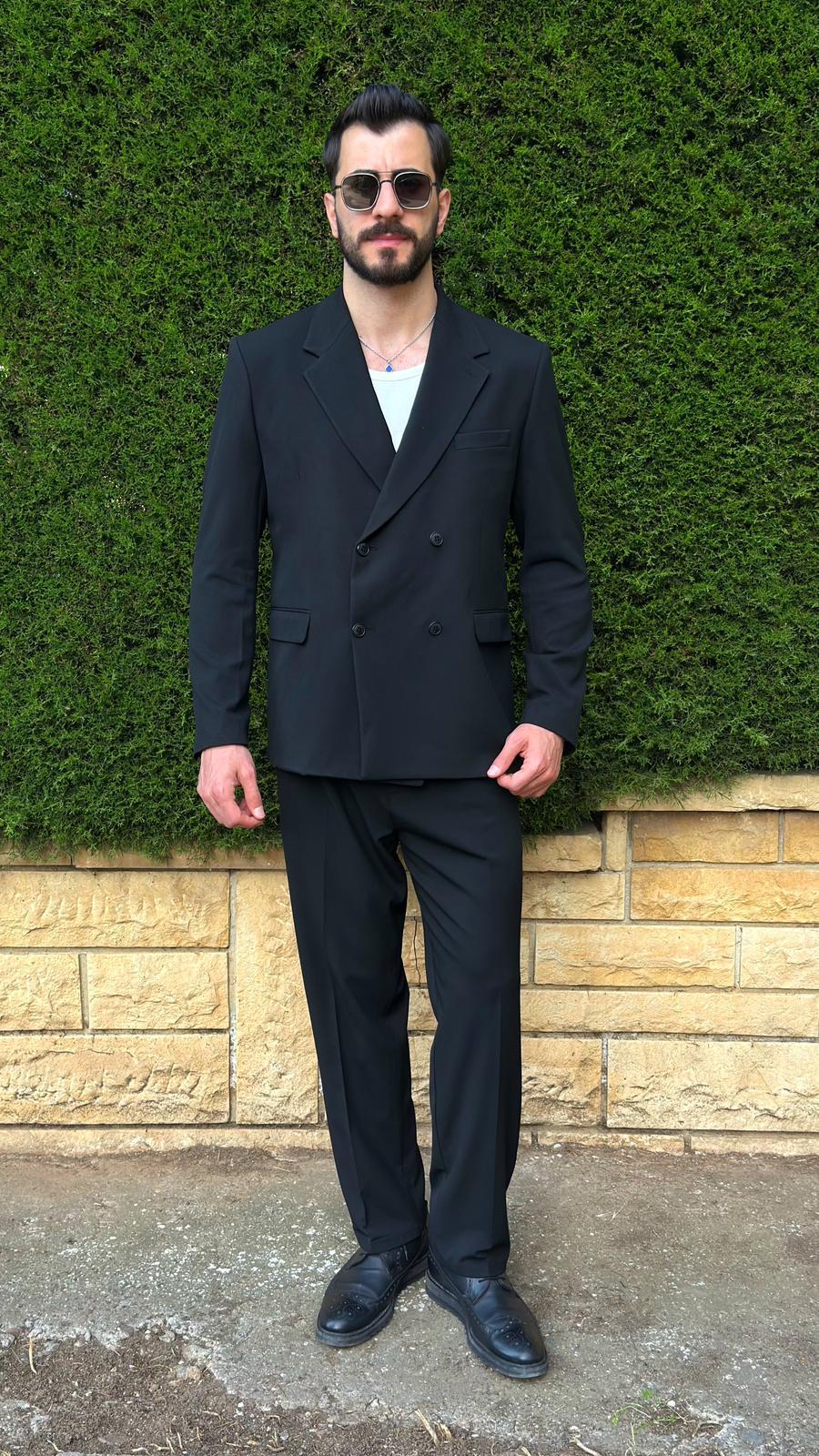 Siyah Oversize Kruvaze Takım