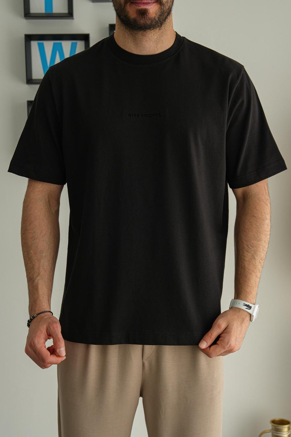 Siyah Yazlık Minimal Nakışlı Premium Basic T-Shirt