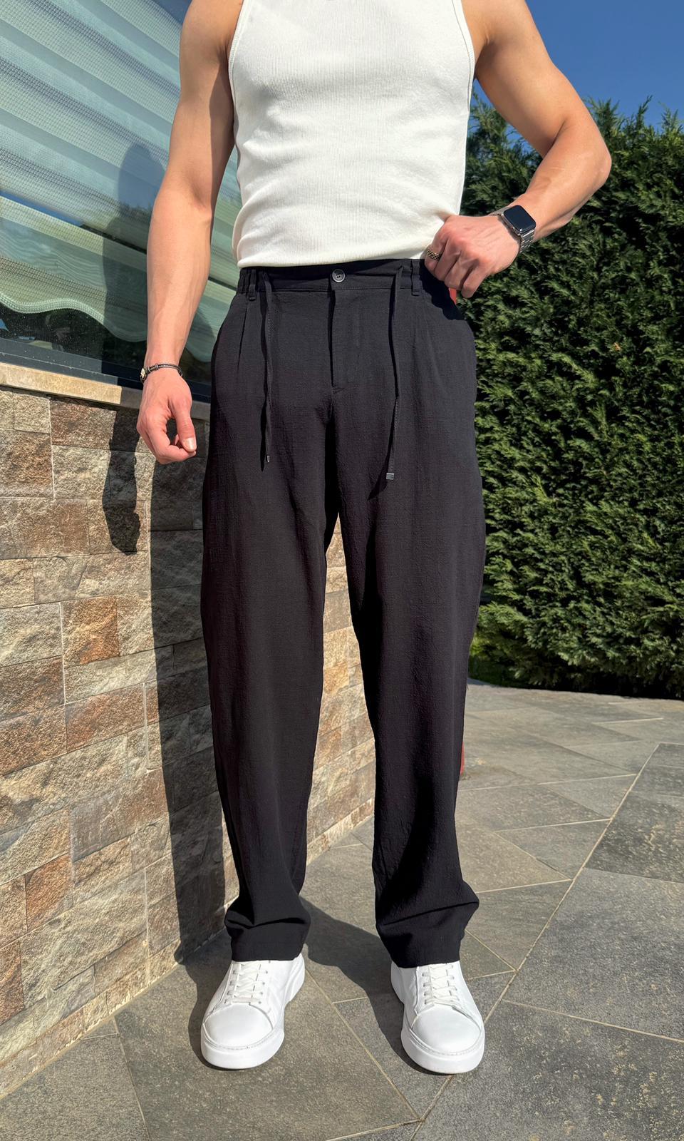 Siyah Yazlık Premium Keten Baggy Pantolon