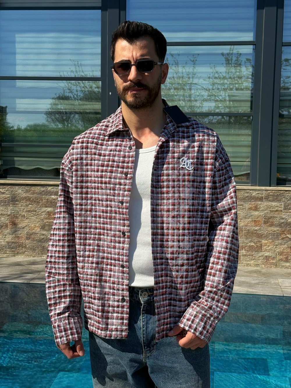 Siyah Yazlık Yıkamalı AC Nakışlı Oversize Gömlek