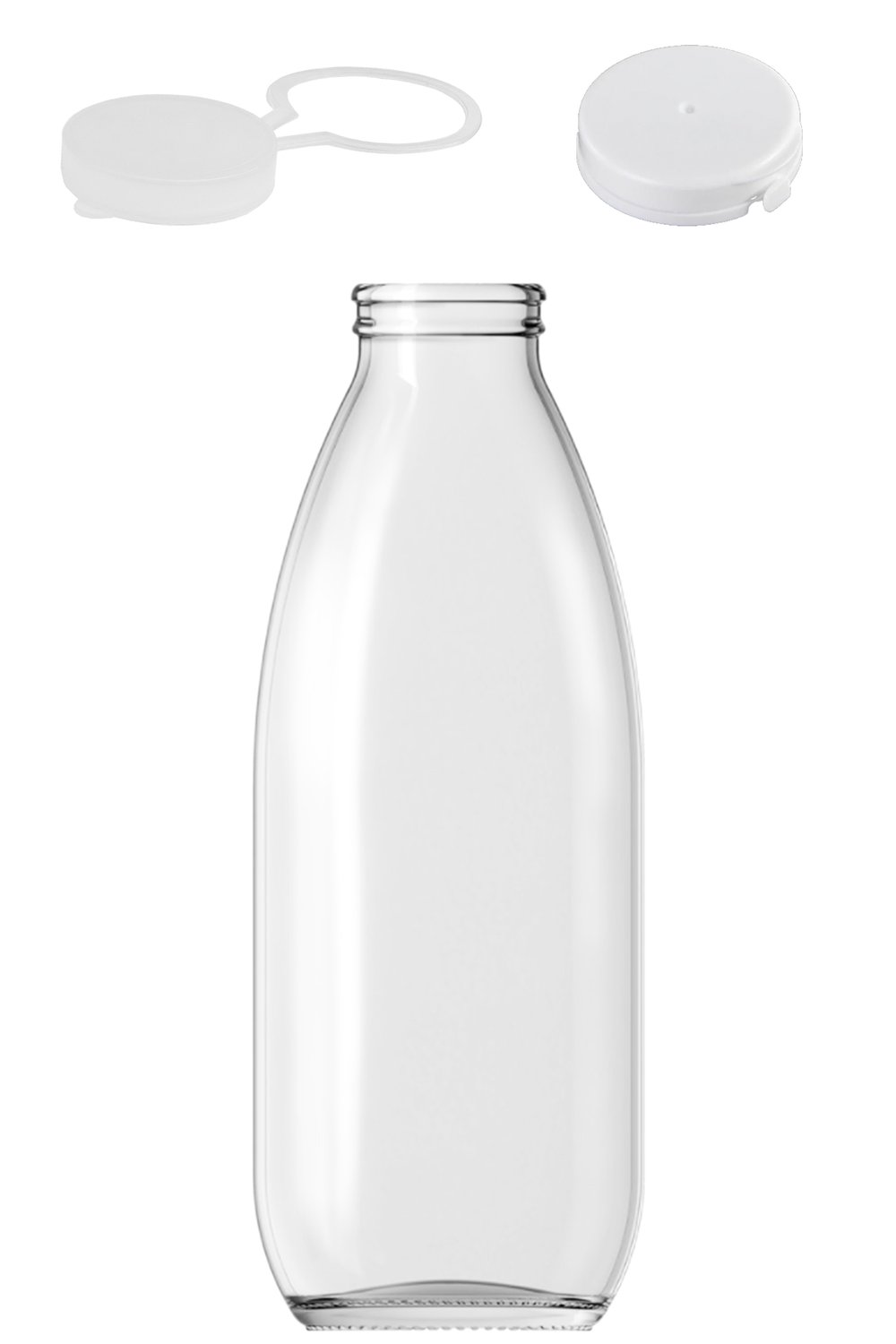 1000cc Şeffaf Ayran, Süt Cam Şişe Plastik Kapaklı 