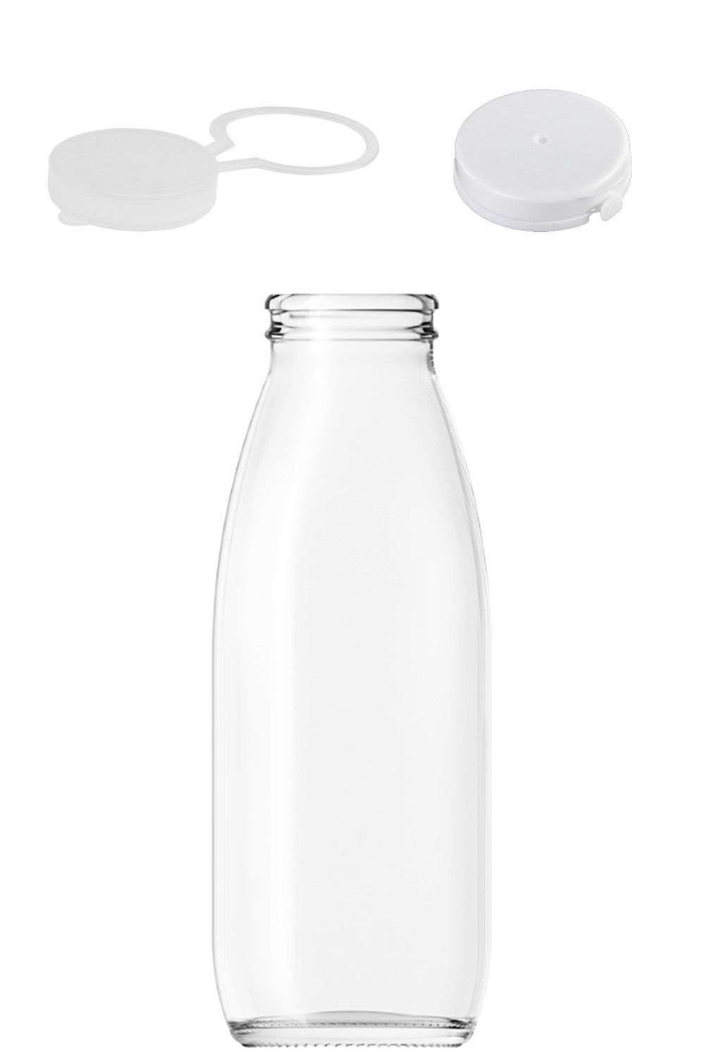 500cc Şeffaf Ayran, Süt Cam Şişe Plastik Kapaklı 