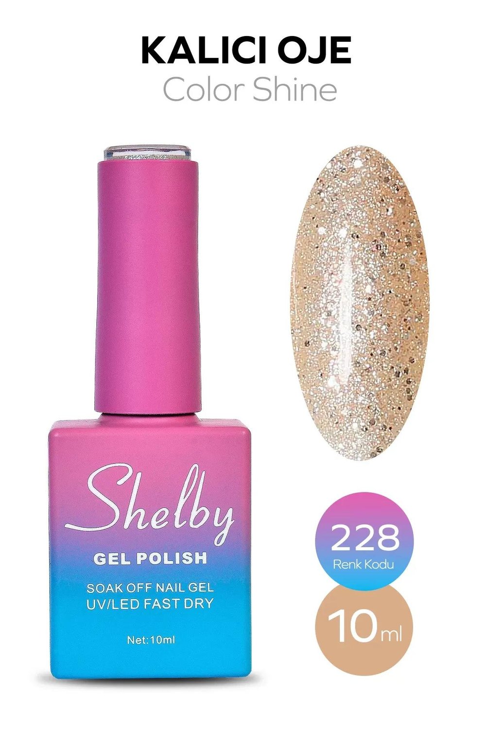 SHELBY 10 ML. A228 IŞILTILI RENKLİ KALICI OJE