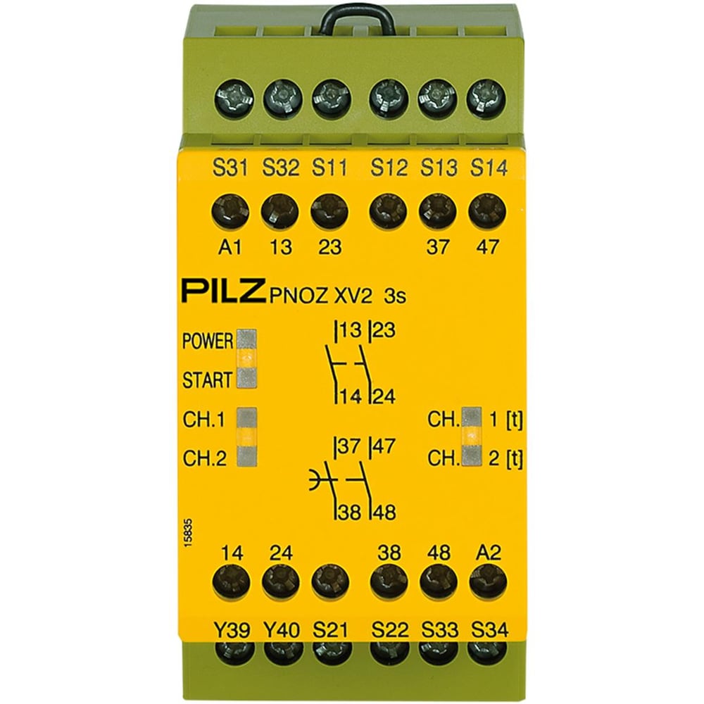 774505 PNOZ XV2 24V DC Emniyet Rölesi – 2 N/O + 2 N/O t-d, 3 s Sabit Gecikme Süresi, E-STOP & Emniyet Kapı İzleme