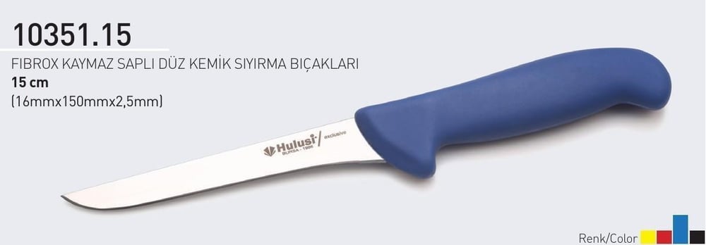 Fibrox Kaymaz Saplı Düz Kasap Kemik Sıyırma Bıçağı 15 cm Hulusi - Drita Bıçak 16mm X 150mm X 2.5mm 10351.15 (TURUNCU RENK)