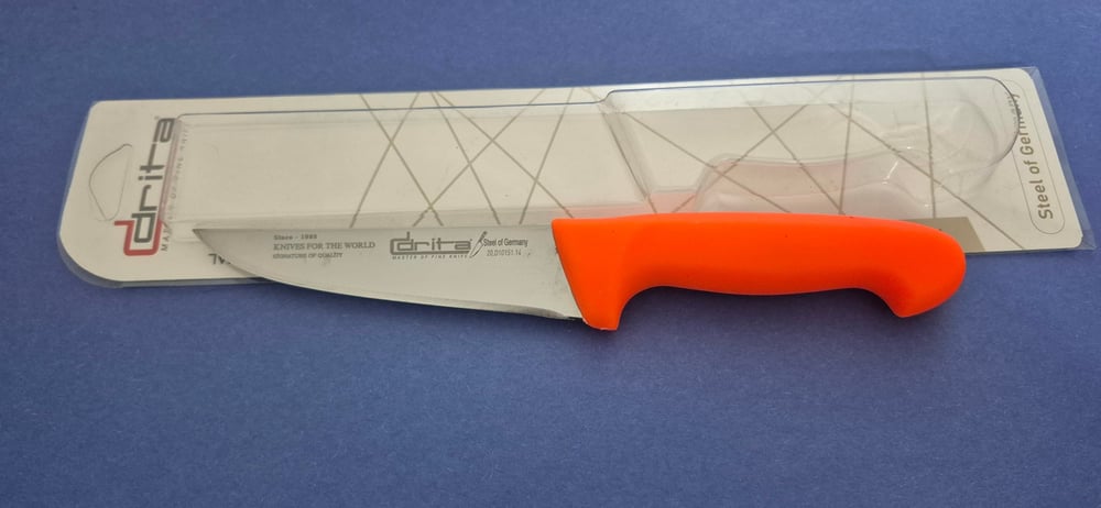 Fibrox Kaymaz Saplı Kasap Bıçağı 14 cm No.1 Hulusi - Drita Bıçak 36mm X 140mm X 3mm 10151.14 (TURUNCU RENK)