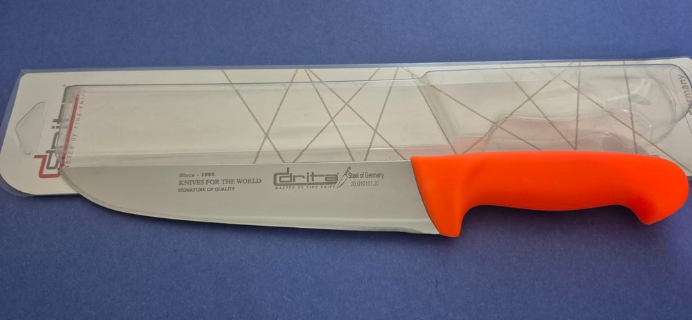Fibrox Kaymaz Saplı Kasap Bıçağı 20 cm No.4 Hulusi - Drita Bıçak 40mm X 200mm X 3mm 10151.20 (TURUNCU RENK)