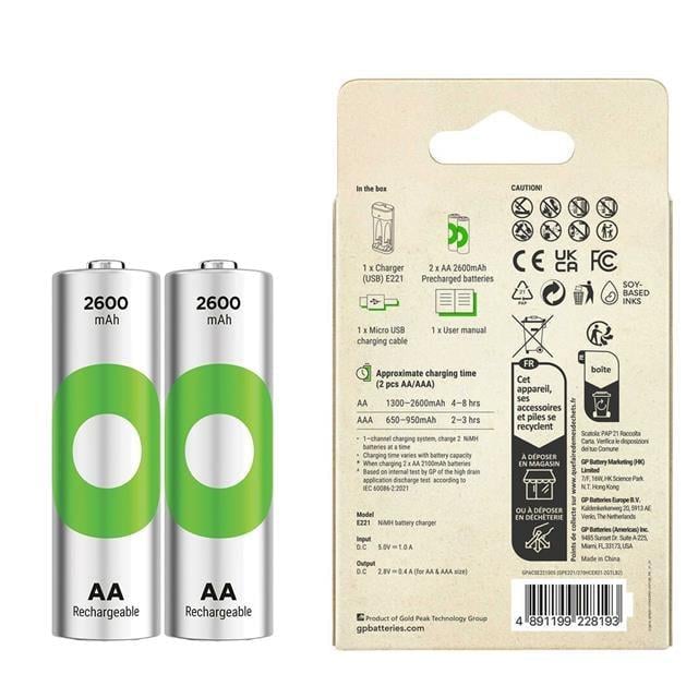 Gp Recyko E221 2*2600 mAh R6 AA Pilli Şarj Cihazı (GP-E221/270AHCER21-2GTLB2)