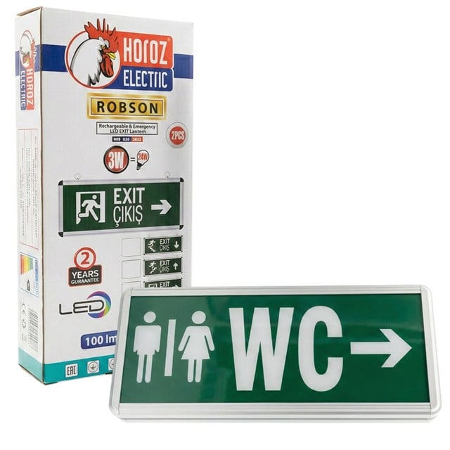 Horoz Robson 3W 160 Lümen Şarjlı WC Sağ Tuvalet Yön Levhası (2'li Paket)
