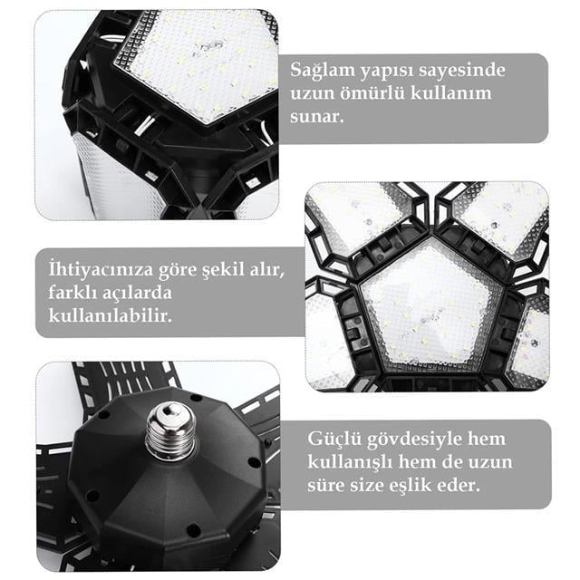 Ledx Ayarlanabilir Açılı 5 Kanatlı 148 Smd Ledli Galaxy Projektör Işığı 60W 6600 Lumen E27 32cm Çap
