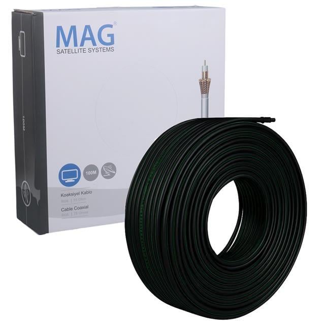 Mag Rg6/U6 Bakır Cu/Cu 80 Tel Siyah Anten Kablosu (100 Metre)