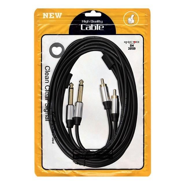 MagicVoice LD398 5 Metre Çift RCA - Çift 6.35mm Mono Jak Stereo Mixer Ses Kablosu