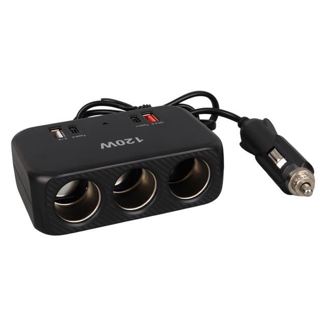 Olesson 1656 12-24V Çift USB + Çift TYPE-C 120W 80cm Kablolu 3lü Araç Çakmak Çoklayıcı