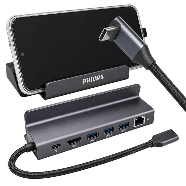Philips SWR1691A/93 USB-C 6sı 1 Arada Stand Tasarımlı Hub - 4K 60Hz HDMI, 1000Mbps LAN, 100W PD