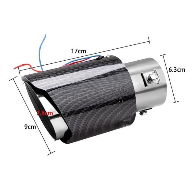 PowerMaster PM-20518 Karbon Fiber Görünümlü Işıklı Egzoz Başlığı Modifiye Ucu (Sabit Mavi/Kırmızı LED)
