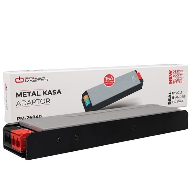 PowerMaster PM-26840 12 Volt 15 Amper 180 Watt Slim Metal Kasa Adaptör Voltaj Göstergeli 218x51x27mm