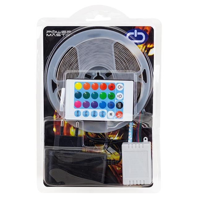 PowerMaster PM-9383 5 Metre RGB Şerit Led Kumandalı Animasyonlu Adaptörlü (Silikonsuz)