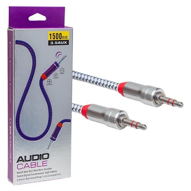 Powermaster PM-2418 Metal Başlıklı Örgülü Erkek - Erkek 1.5 Metre Stereo Aux Kablo