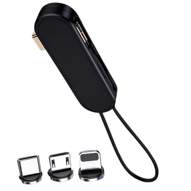 Powermaster PM-25906 Siyah 3in1  (Type C- Lightning- Micro Usb) Manyetik Uç Taşınabilir Şarj Kablosu