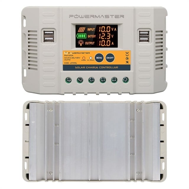 Powermaster PM-50A 12V-24V-36V-48V 50 Amper 4 USBli Dijital Otomatik Solar Şarj Regülatörü