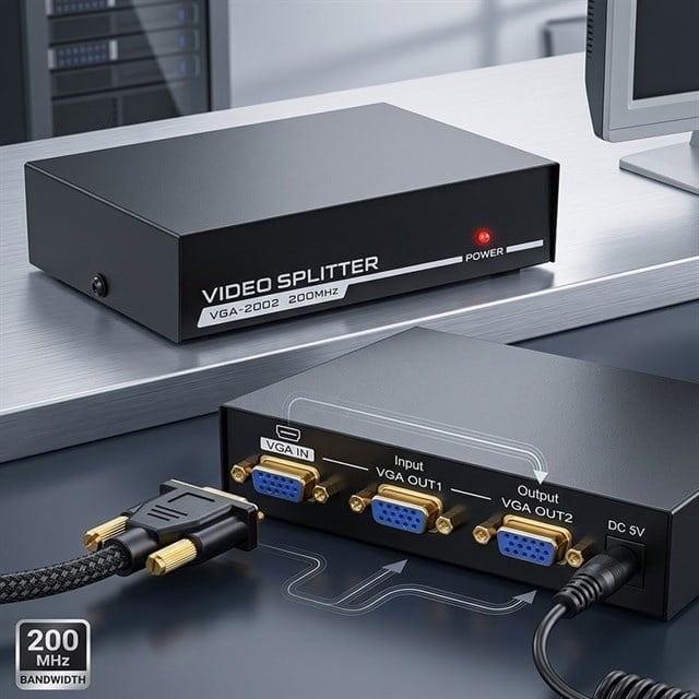 Powermaster VGA-2002 2 Port 200 Mhz 1920x1440 Vga Splıtter Dağıtıcı