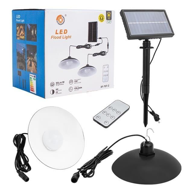 Powermaster XF-707-2 Kumandalı Solar Panelli 2 Power Ledli Çiftli Projektör Lambası XF-707-2