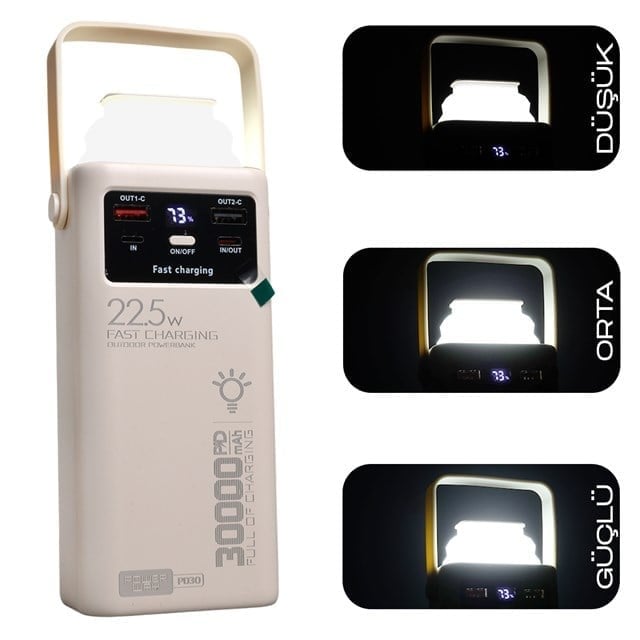 Powerway PD30 30.000mAh 22.5W PD & QC 3.0 Hızlı Şarj Destekli Dijital Göstergeli Powerbank