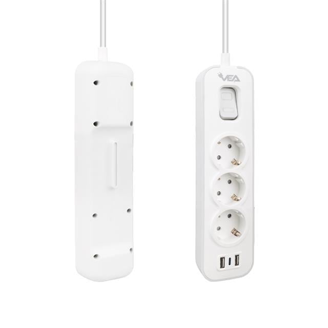 Vea VE-NOVA103U A Class 3lü 2 Usbli Anahtarlı 1.5 Metre Akım Korumalı Priz
