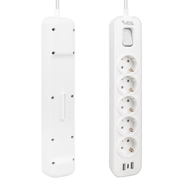 Vea VE-NOVA105U A Class 5li 2 Usbli Anahtarlı 1.5 Metre Akım Korumalı Priz