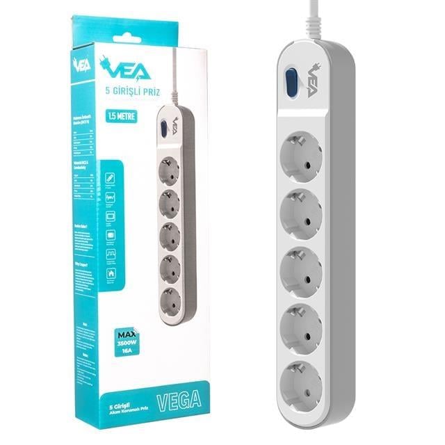 Vea VE-VEGA105 A Class 5li Anahtarlı 1.5 Metre Akım Korumalı Priz